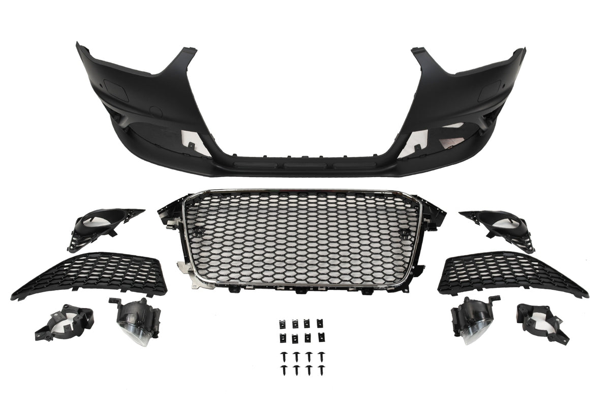 2013-2016 B8.5 Audi A4, RS4 Style Front Bumper W/ Chrome Grille